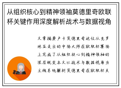 从组织核心到精神领袖莫德里奇欧联杯关键作用深度解析战术与数据视角